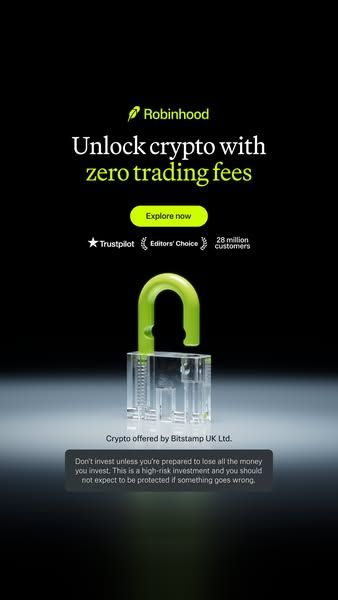 Robinhood image Facebook ad: 24/7 access to 50+ crypto (1 of 2)