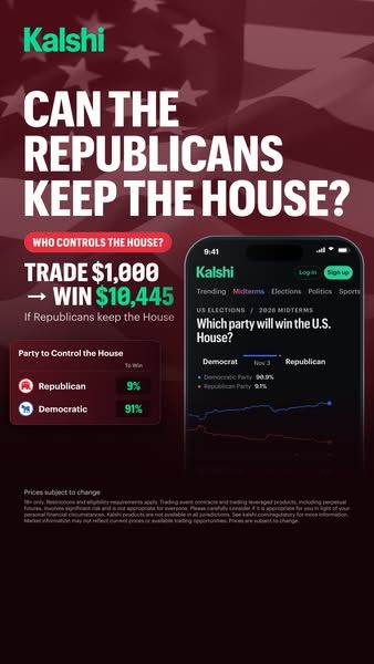 Kalshi - Trade the Headlines image Facebook ad: Trade what's next