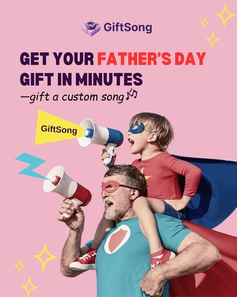 GiftSong image Facebook ad: 🎵 Create a personalised song for your hero at GiftSong.ai — made with your words,…