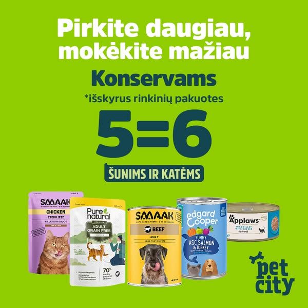 PetCity Lietuva image Facebook ad: 🐾 5=6 konservams