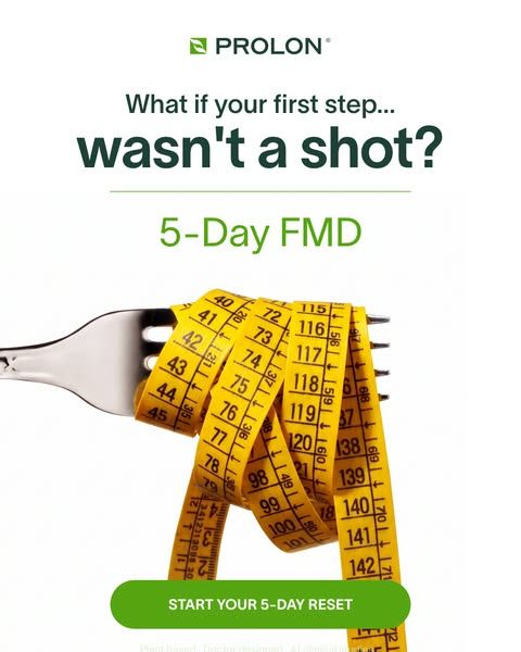 Prolon image Facebook ad: Fasting, with food on the menu.