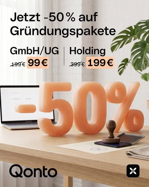 Qonto image Facebook ad: Gründungspakete -50 % (3 of 3)