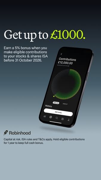 Robinhood image Facebook ad: No UK tax on gains (1 of 2)