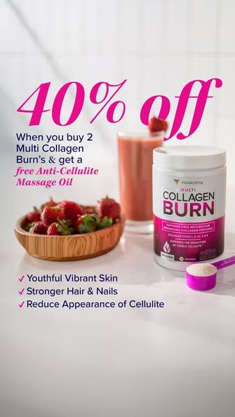 Vitauthority image Facebook ad: Collagen BURN Savings are Live! 60 day guarantee