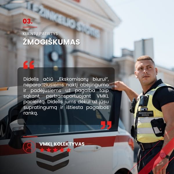 Ekskomisarų biuras image Facebook ad: Dalinamės „Ekskomisarų biuro“ klientų patirtimis. Dėkojame, kad pasitikite.… (4 of 7)