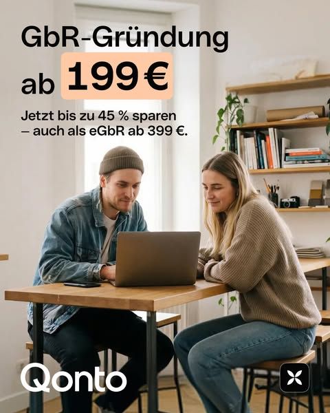 Qonto image Facebook ad: GbR gründen — jetzt bis zu 45 % sparen (3 of 3)