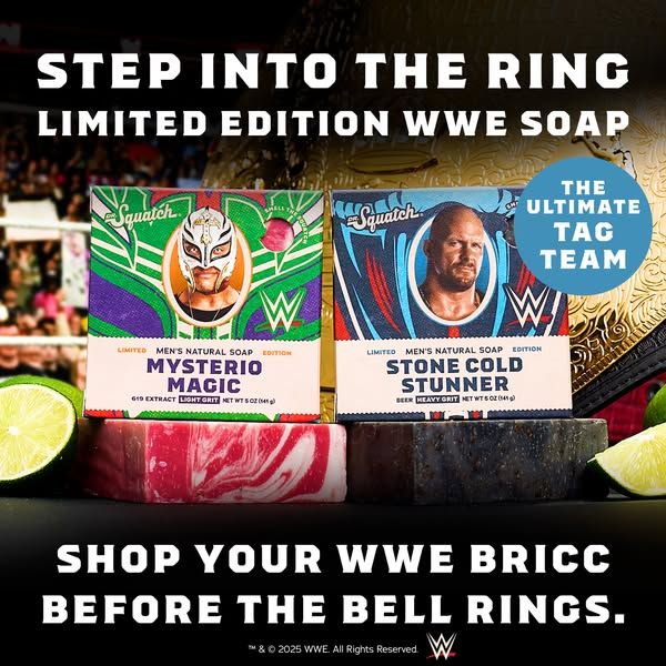 Dr. Squatch image Facebook ad: 💪 LIMITED EDITION WWE SOAPS 💥
