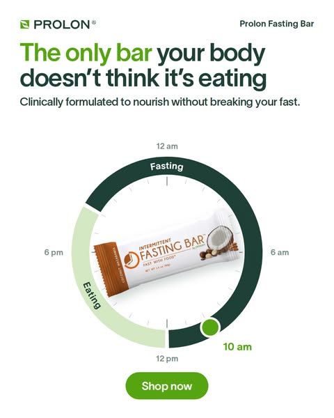 Prolon image Facebook ad: Supercharge your intermittent fasting with Prolon’s Fasting Bars