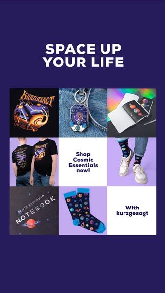 Kurzgesagt image Facebook ad: Make every day a little more cosmic with the kurzgesagt shop's space essentials.… (3 of 9)