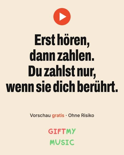Gift my music image Facebook ad: Erst hören. Nur zahlen, wenn es dich berührt.