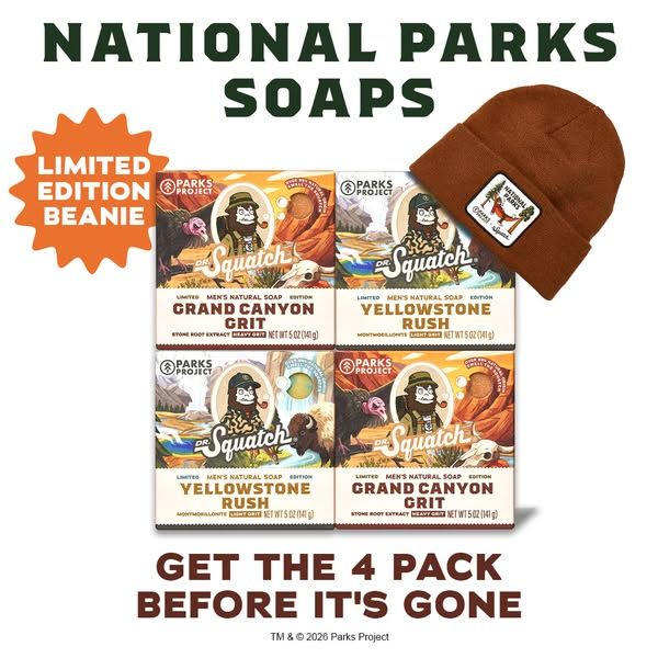 Dr. Squatch image Facebook ad: 🏔️ NEW: NATIONAL PARK SOAP