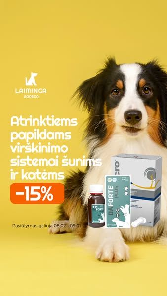 Laiminga uodega - veterinarijos vaistinė I gyvūnų prekės image Facebook ad: -15% nuolaida.