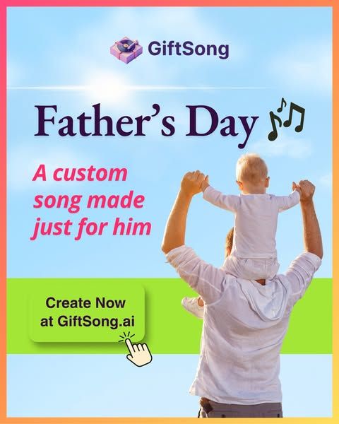 GiftSong image Facebook ad: Make him smile, laugh, and maybe even cry this Father’s Day 💚 🎵 Create a personalised…