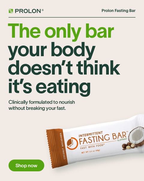 Prolon image Facebook ad: Supercharge your intermittent fasting with Prolon’s Fasting Bars