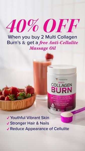 Vitauthority image Facebook ad: Collagen BURN Savings are Live! 60 day guarantee