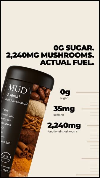 MUD\WTR image Facebook ad: Save 43% off + free frother included.