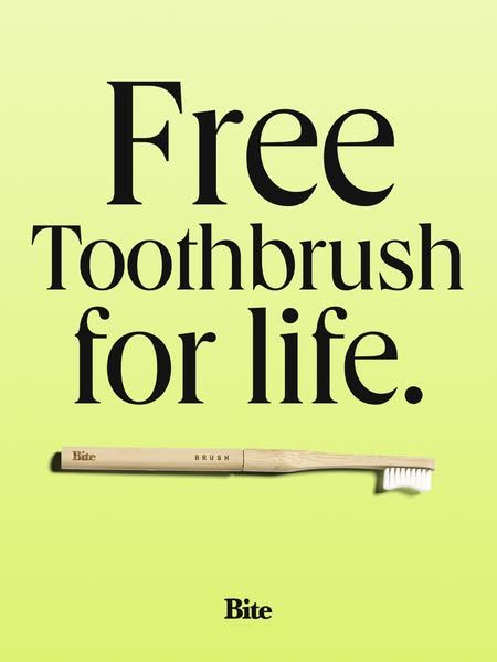 Bite image Facebook ad: Free Toothbrush, For Life