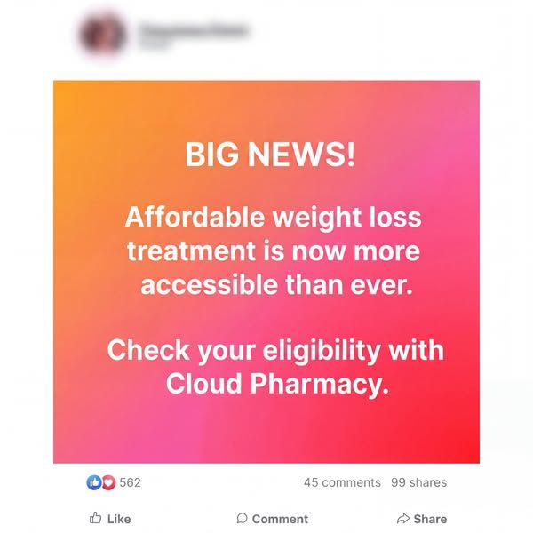 Cloud Pharmacy image Facebook ad: Weight Loss Support You Can Trust (3 of 8)