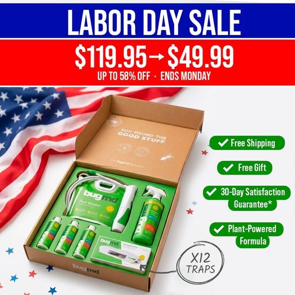 Bug MD image Facebook ad: 🇺🇸 Up to 58% OFF This LABOR DAY 💪 🥳