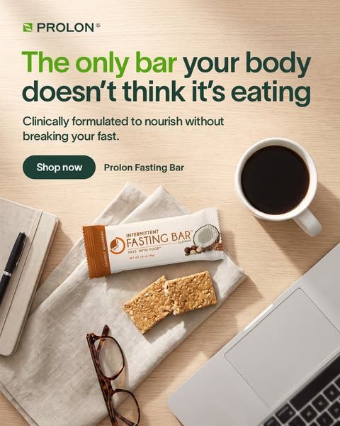 Prolon image Facebook ad: Supercharge your intermittent fasting with Prolon’s Fasting Bars
