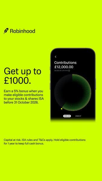 Robinhood image Facebook ad: No UK tax on gains (1 of 2)