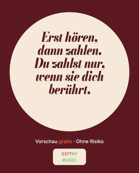 Gift my music image Facebook ad: Erst hören. Nur zahlen, wenn es dich berührt.