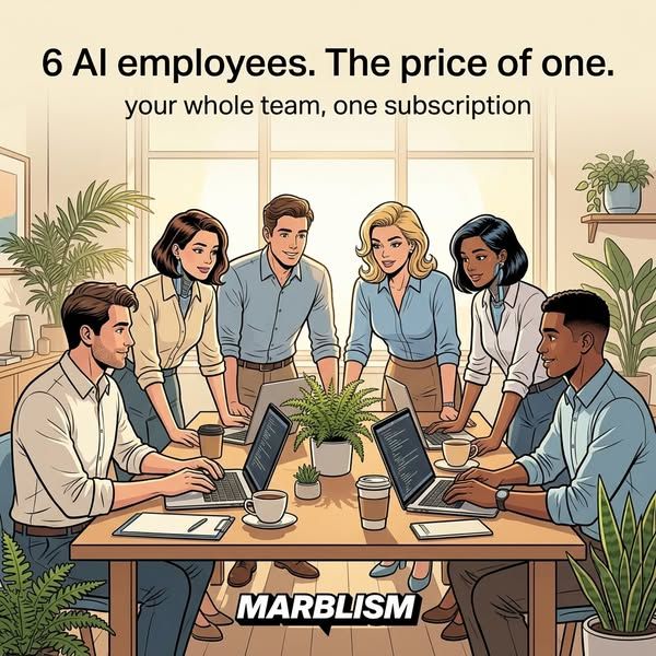 Marblism image Facebook ad: Don't work 24/7. Hire an AI team that does.