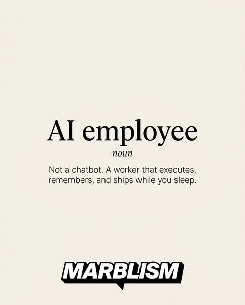 Marblism image Facebook ad: Chatbots just answer. AI employees execute.
