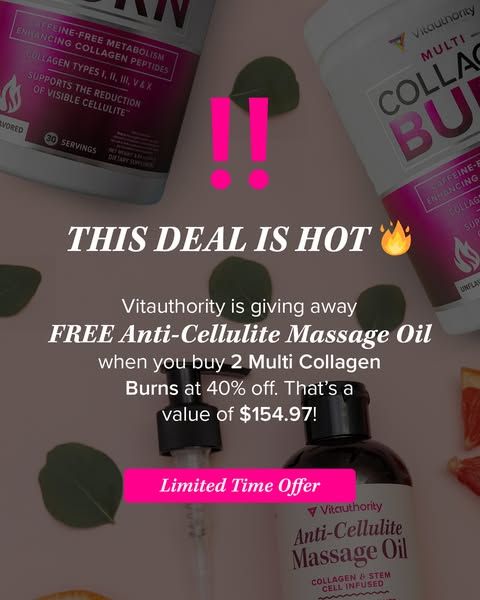 Vitauthority image Facebook ad: Collagen BURN Savings are Live! 60 day guarantee