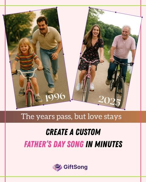 GiftSong image Facebook ad: Time flies. But the bond stays strong. 💜 This Father’s Day, turn your memories into a…