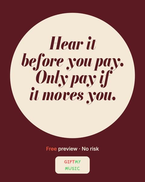 Gift my music image Facebook ad: Hear it first. Pay only if you love it.
