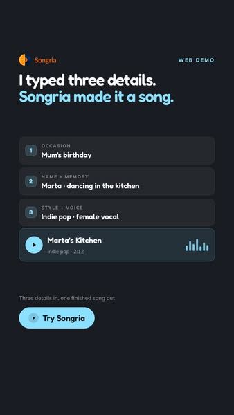 Songria image Facebook ad: Personalised songs with AI